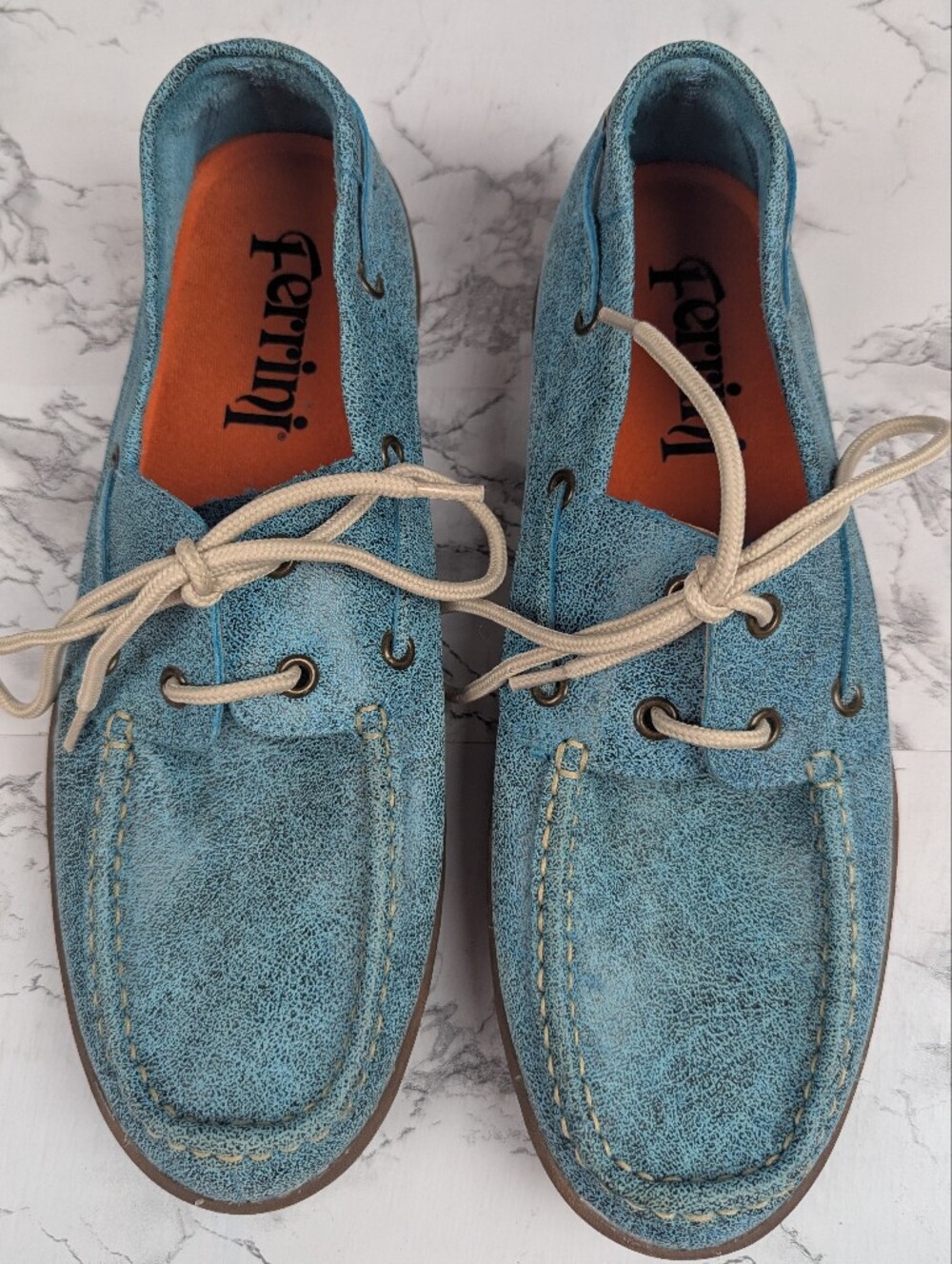Ferrini Turquoise Textured Leather Moc Toe Boat Shoes Loafers Sz 9B - Picture 2 of 14